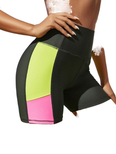 

colorblock high waist biker shorts 08mp#, White;black