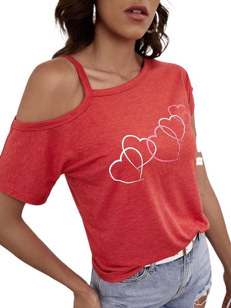 

asymmetrical neck heart print i94c#, White