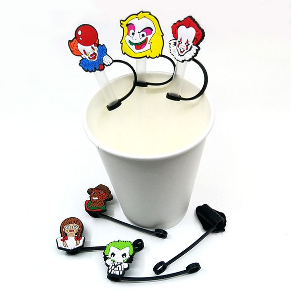 

custom horrible movie silicone straw ers accessories cover charms reusable splash proof drinking dust plug decorative 8mm straw party suppli
