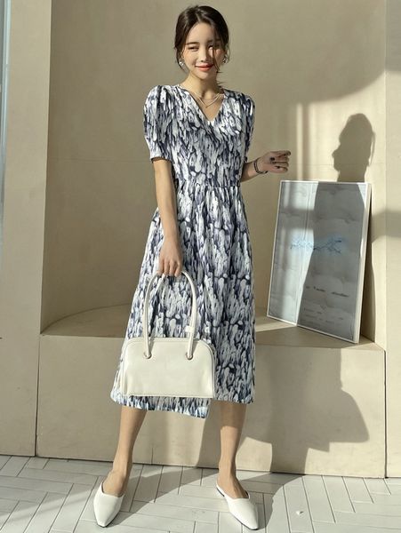 

dazy allover print puff sleeve dress p0tr#, Black;gray