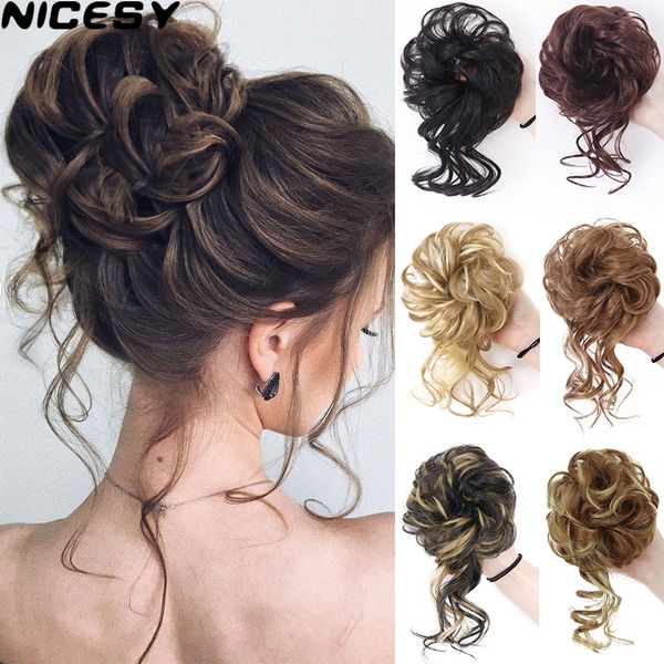 

costume accessories messy hair bun synthetic chignon rubber band false hair elastic band hair ring for women black brown mixed colors gold, Silver