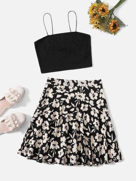 

teen girls crop cami and floral skirt set she, White