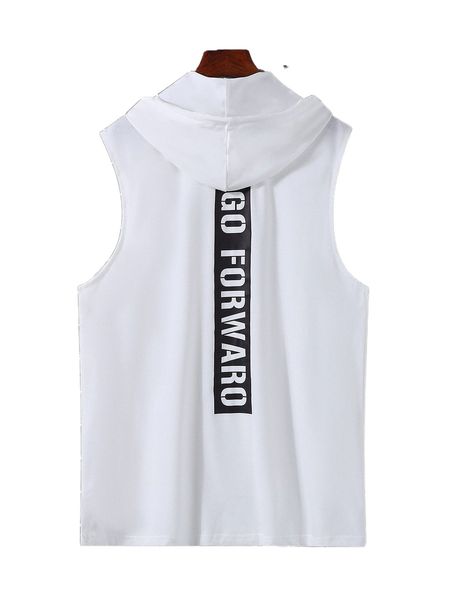 

men letter graphic drawstring hooded tank 07jl#, White;black