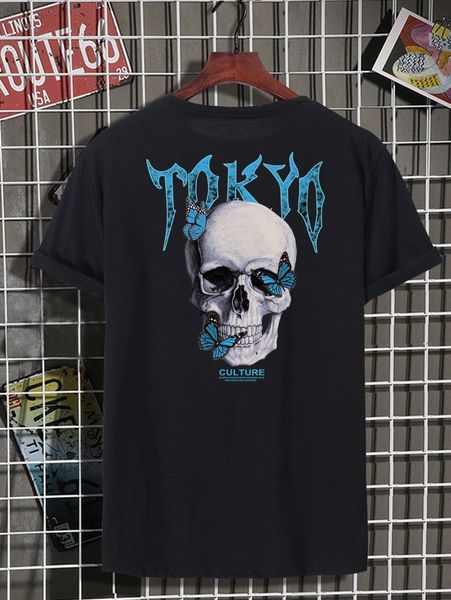 

men letter & skull print tee s0hf#, White;black