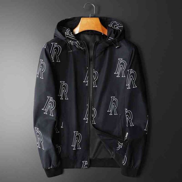

2022 spring new stick hooded personalized letter casual et korean slim coat, Black;brown