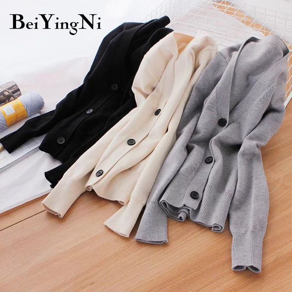

female cardigan singlebreasted chic loose korean sweater women autumn winter knitted sweaters outwear cardigans 210427, White
