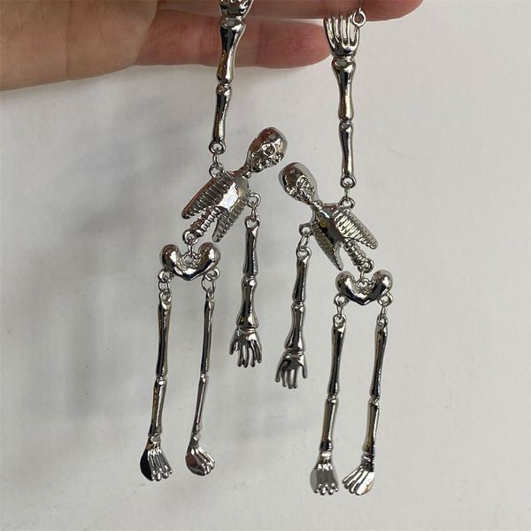 

silver heavy stud industry skeleton human skeleton earrings rib modeling niche dark hip-hop ins fashion all-match jewelry, Golden;silver