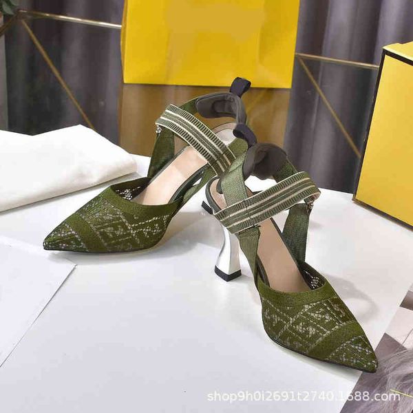 

sandals baotou high heels women's summer single shoes korean version versatile pointed thin heel shallow mouth mesh sandals 6u12, Black