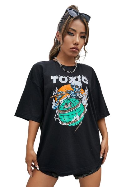 

x nomouthh skull & snake print d.rop s.houlder tee s3ms#, White