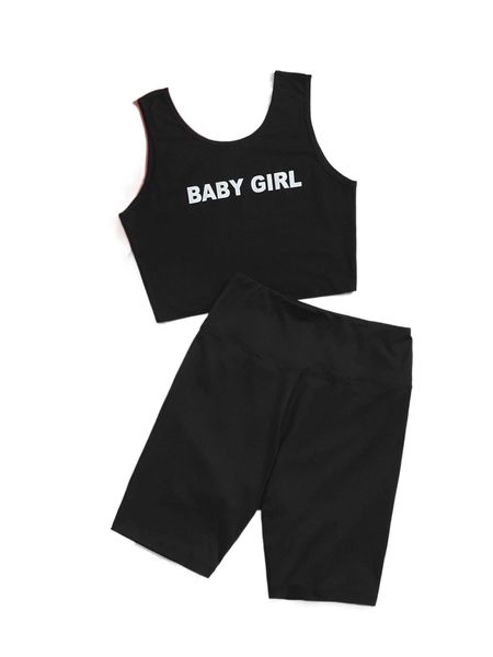 

letter graphic tank & biker shorts p3v5#, White