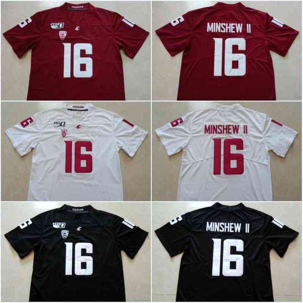 Мужские WSU #16 Гарднер Миншью II Вашингтон штат Cougars Red White Black Color College Jerseys 2019 Новый стиль 150 -й Джерси