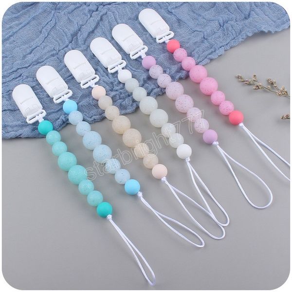 

newborn baby crystal print silica gel bead pacifier holders teethers safe infant toddler toys teether plastic clips