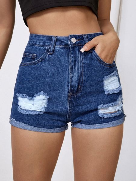 

ripped zip fly denim shorts 5119#, White;black