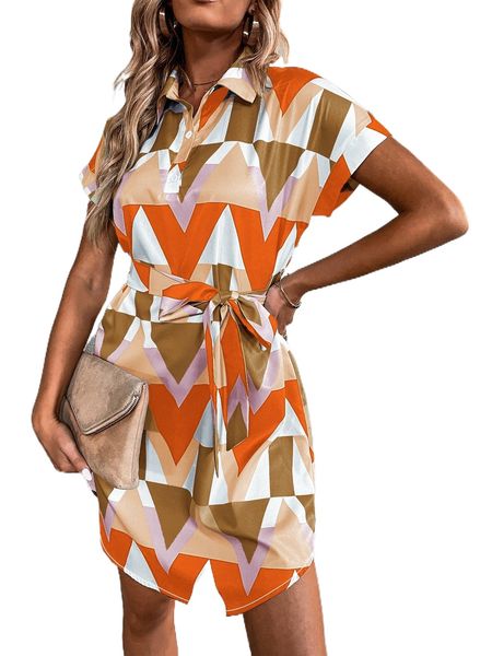 

allover geo print batwing sleeve dress j43t#, Black;gray