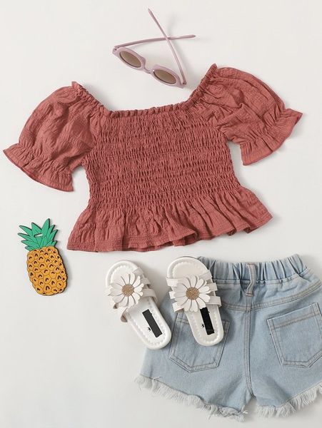 

little girl's bubble sleeve pleated shirt she, White;black