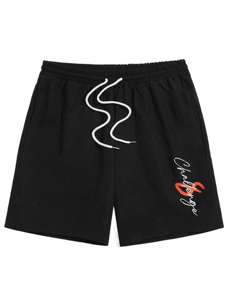 

men letter graphic drawstring waist shorts a5hi#, White;black