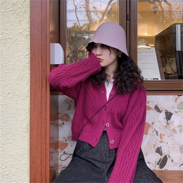 

women's polos sweater coat women's autumn twist coarse wool soft solid color lazy wind thick short knitted cardigan oamw, White