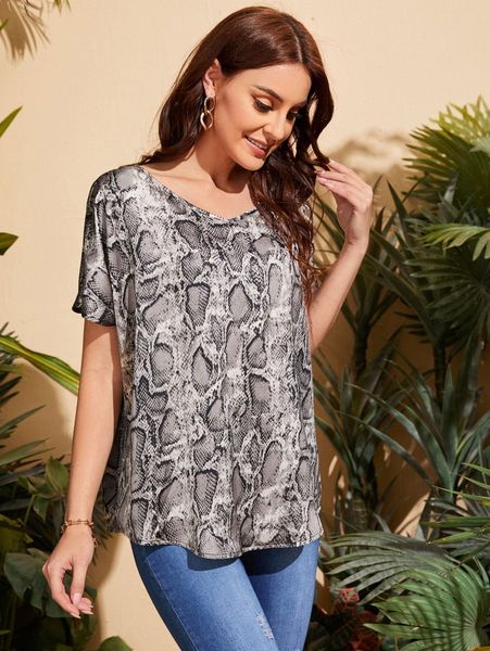 

snakeskin print batwing sleeve blouse p7vd#, White
