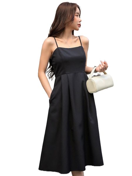 

dazy solid hidden pocket cami dress f0gq#, Black;gray