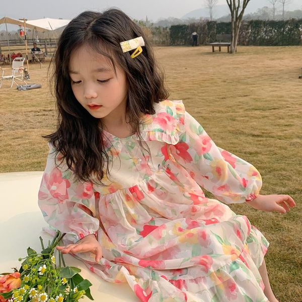 Девушка платья 2022 весенние девочки сельские платья в стиле летняя детская одежда вечеринка принцесса вечерний шифоновый романтический цветок французский