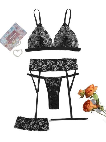

plus floral lace garter lingerie set q5yn#, Black;white