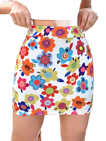 

allover floral print bodycon skirt e3ll#, Black
