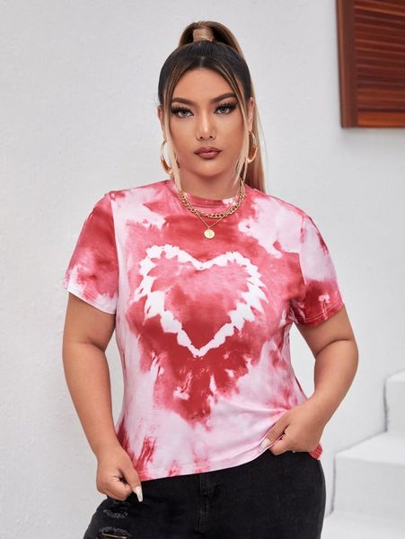 

plus tie dye & heart print tee m8mp#, Black