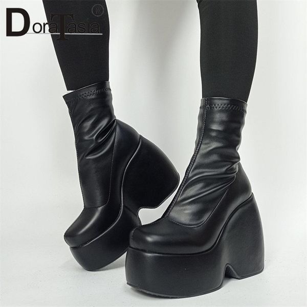 

doratasia brand ladies high platform boots fashion wedges high heels womens boots party thick bottom shoes woman 220815, Black