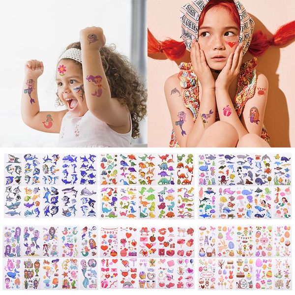 Confezione regalo Bambini Simpatico cartone animato Animale Unicorno Adesivi per tatuaggi temporanei Baby Shower Adesivo per trucco per il corpo per bambini Tatuaggi Regalo