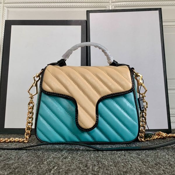 Himmelblaue Fadentasche, gestreift, Cross-Body, reine Kette, Umhängetasche, Handtaschen, Innenfach, hochwertiges Leder, modische Geldbörse