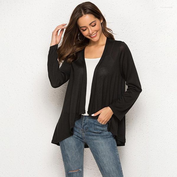 Coletes femininos mulheres europeias finas quimono cardigan manga longa de manga solta bainha irregular de roupa de fora mais tamanho preto/cinza/branco Luci22