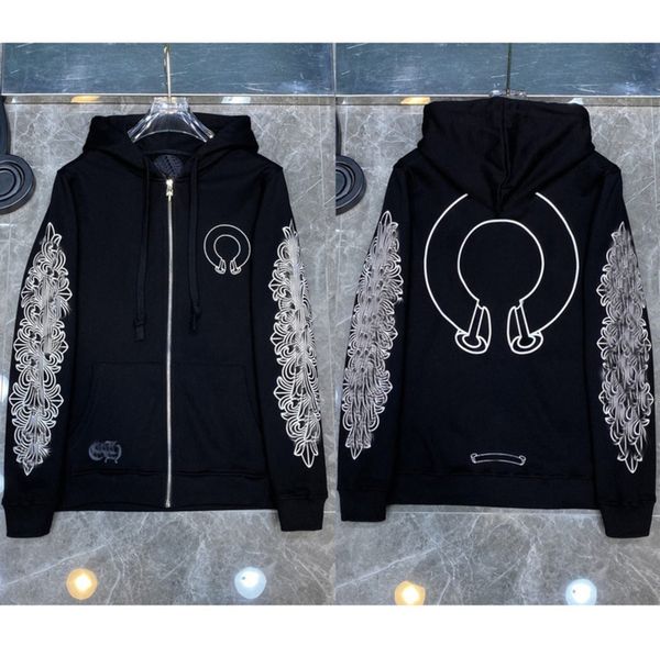 

fashion loose mens sweatshirts classic brand ch designer hoodie horseshoe sanskrit print luxury zipper jacket pullover hooded coat women sw, Black