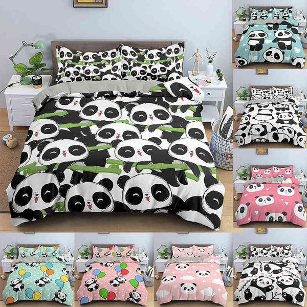 Conjunto de roupas de cama panda de desenho animado capa de edredão impressa fofa