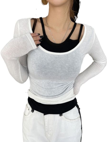 

dazy solid scoop neck tee without cami 08oz#, White