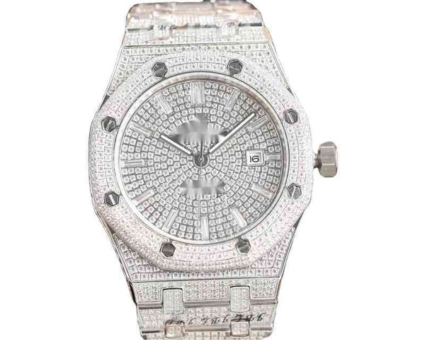 

stainless steel inlay moissanite wrist hip hop brand manufacturer automatic mechanical luxury mens watch, Slivery;brown