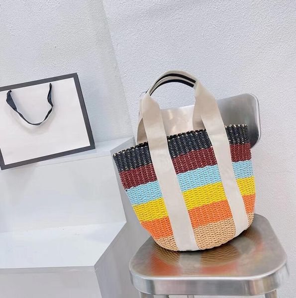 

color raffia straw weave totes summer fashion manual braiding bucket bag leisure women handbag luxury brand shopping bags