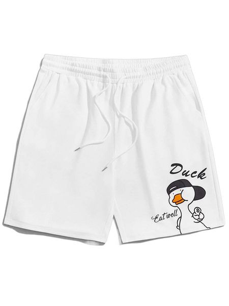 

romwe guys cartoon duck graphic shorts 27uo#, White;black