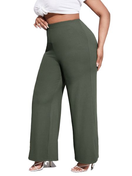 

plus ribbed knit wide leg pants j3oa#, Black