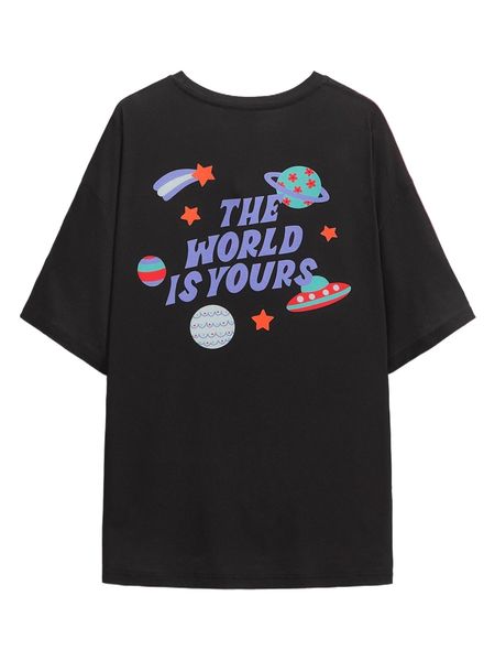 

x devon burden planet & slogan graphic drop shoulder tee m8ud#, White