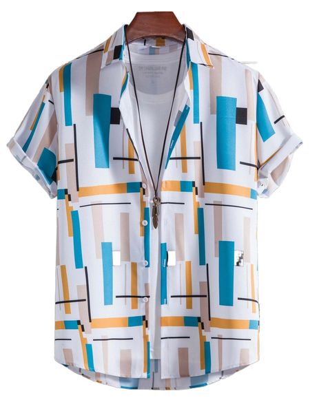 

men geo print button up shirt without tee f3zh#, White;black