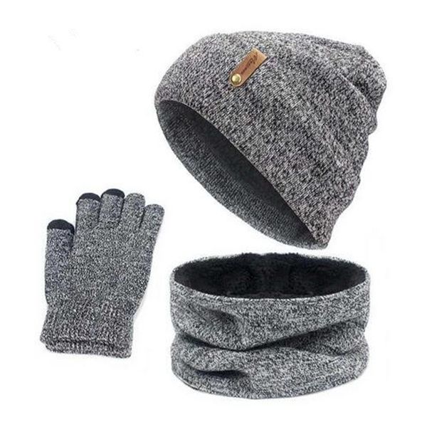 Шляпа Шляпа Кольцо кольцо шарф -перчатки устанавливают зимнюю вязаную толстую теплую шапку.