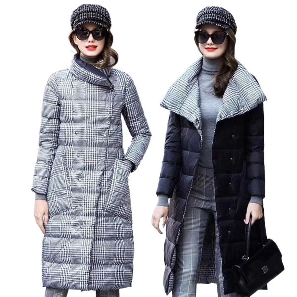 

women's down & parkas 2021 duck jacket women winter long thick double sided plaid coat female warm parka for slim clothes z9mi#, Black