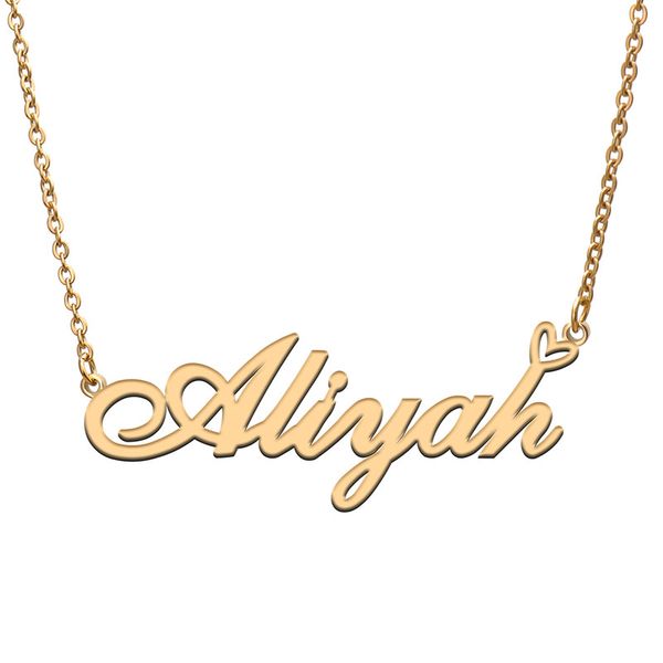 

aliyah name necklaces for women love heart gold nameplate pendant girl stainless steel nameplated girlfriend birthday christmas statement je, Silver