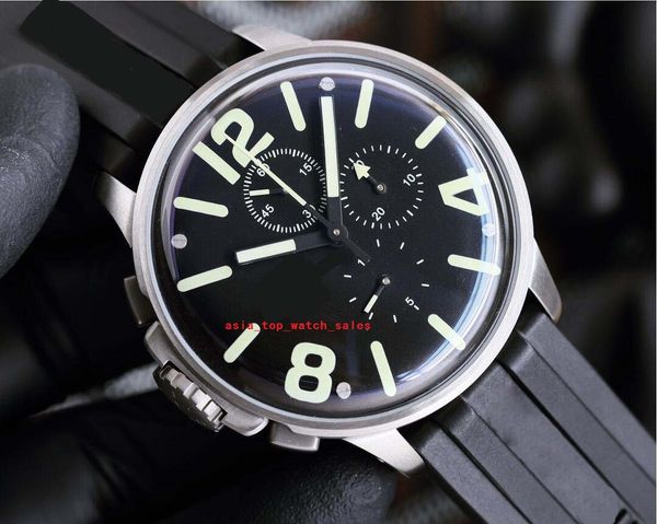 

classic style men wristwatches 45mm black dial japan quartz chronograph refined steel case premium rubber strap 8111-a mens watches, Slivery;brown