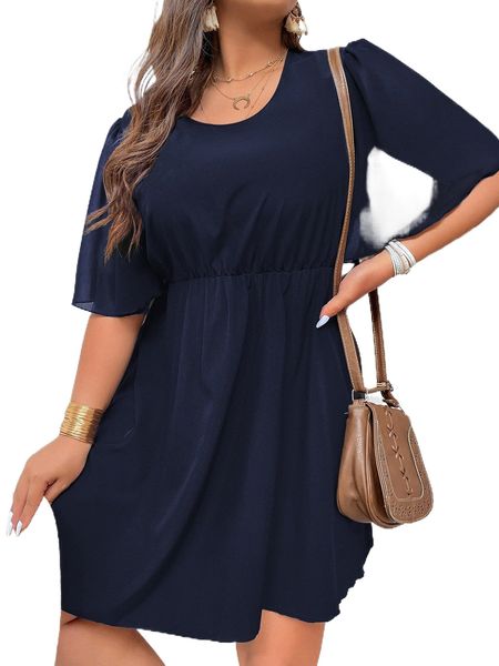 

plus solid mesh sleeve dress i57n#, Black