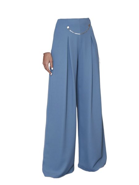 

chain detail zipper back wide leg pants q7vn#, Black;white