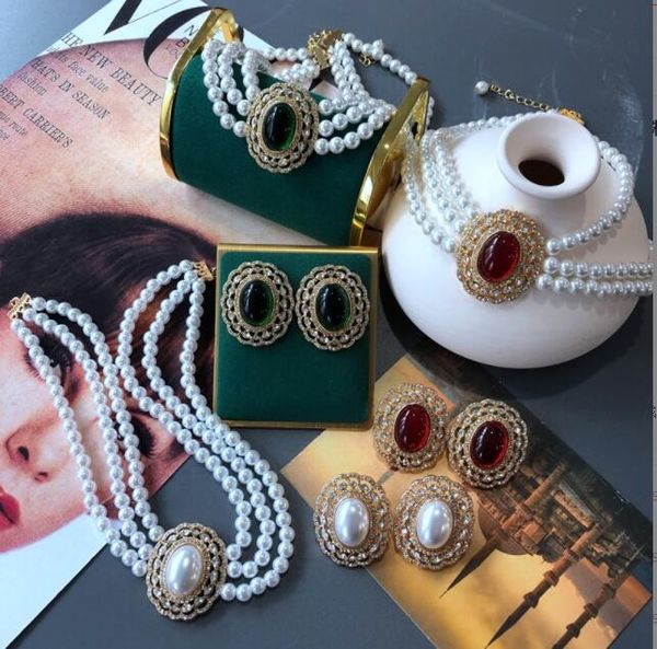 

baroque pearl plated chains cz diamond earrings set, Silver