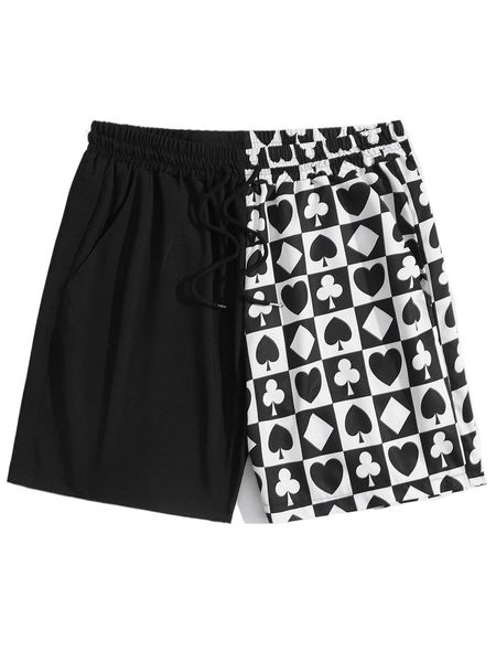 

romwe guys plaid graphic drawstring shorts 20pa#, White;black