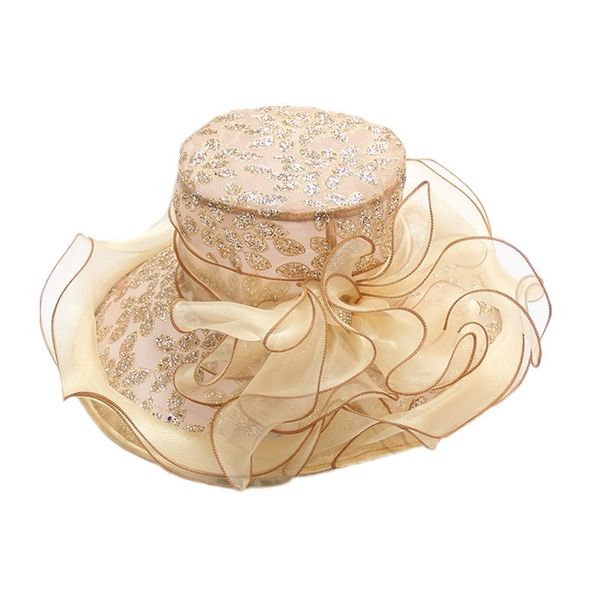 

summer women wide brim bow mesh lace church hat foldable wedding tea party dress sun 220427, Blue;gray