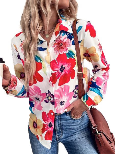 

floral button through shirt k3k3#, White